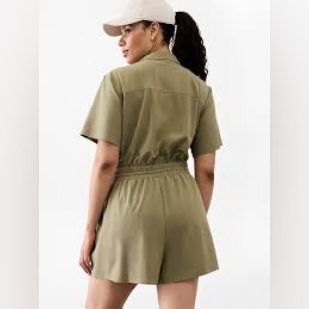 Athleta Olive Green Short-Sleeve Utility Romper